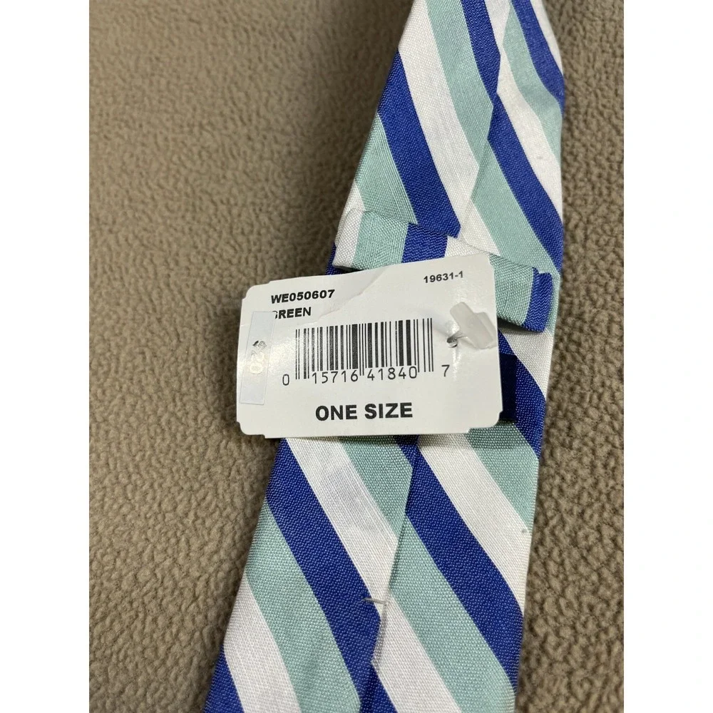Wembley Green Blue White Striped Tie Men's Silk/Linen Blend Necktie 59.5